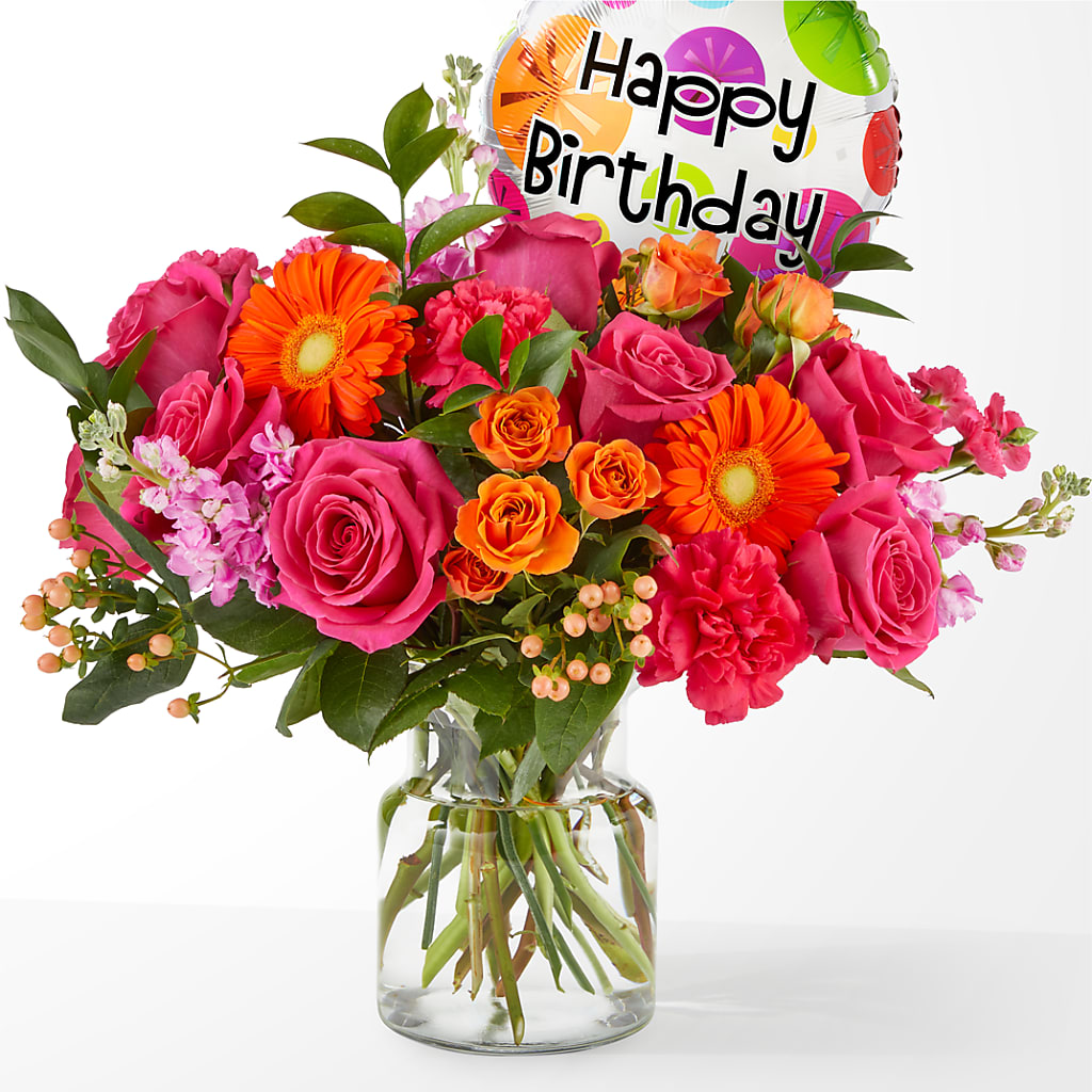 Fiesta Bouquet with Birthday Balloon – KIEFER'S FLORIST, Coshocton OH