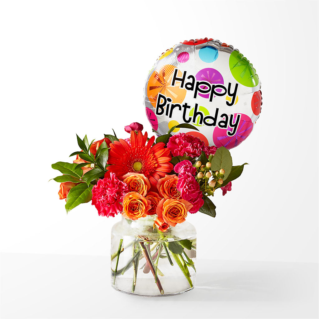 Fiesta Bouquet with Birthday Balloon – KIEFER'S FLORIST, Coshocton OH
