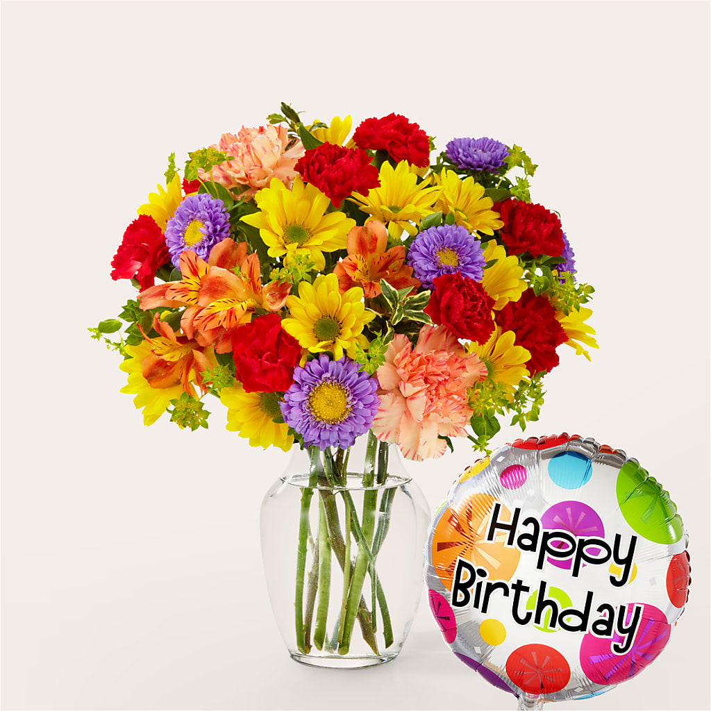 Kaleidoscope Bouquet with Birthday Balloon – KIEFER'S FLORIST, Coshocton OH